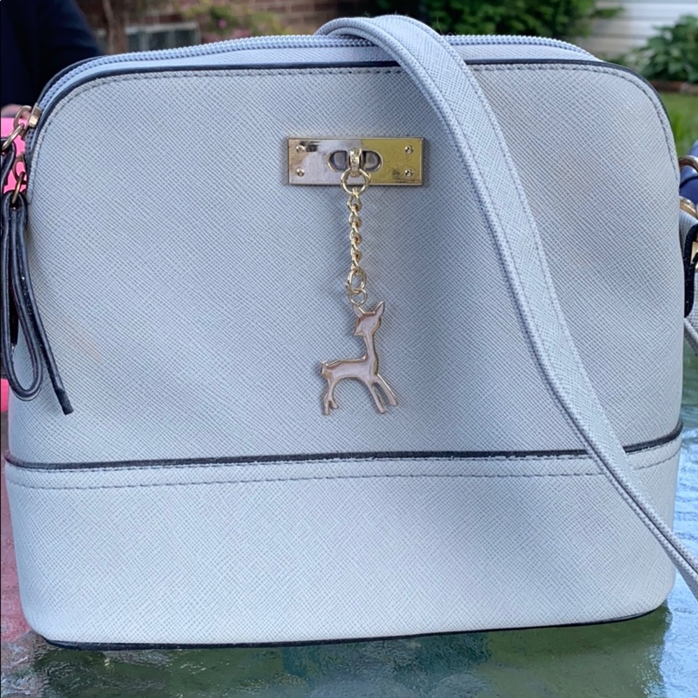Gray pleather bucket crossbody bag